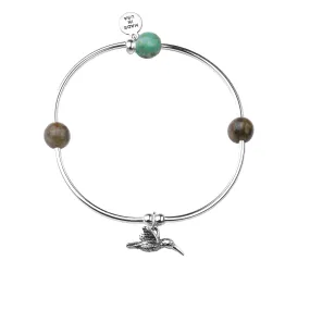 Hummingbird | Soft Bangle Charm Bracelet |  African Turquoise