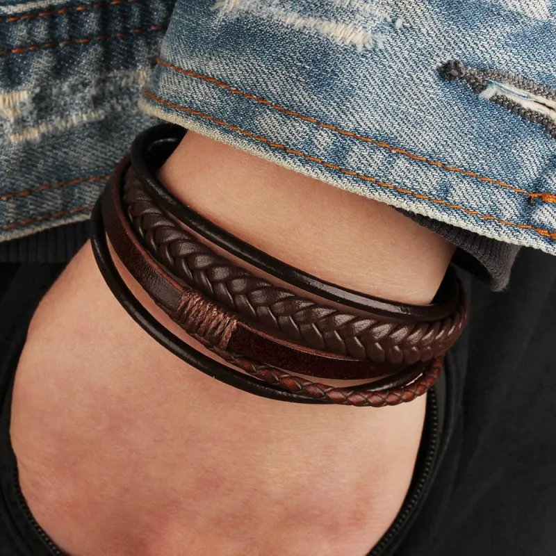 Jewelry Fashion Leather Rope Hand Woven Bracelet Men's Bracelet Ethnic Style Jewelry