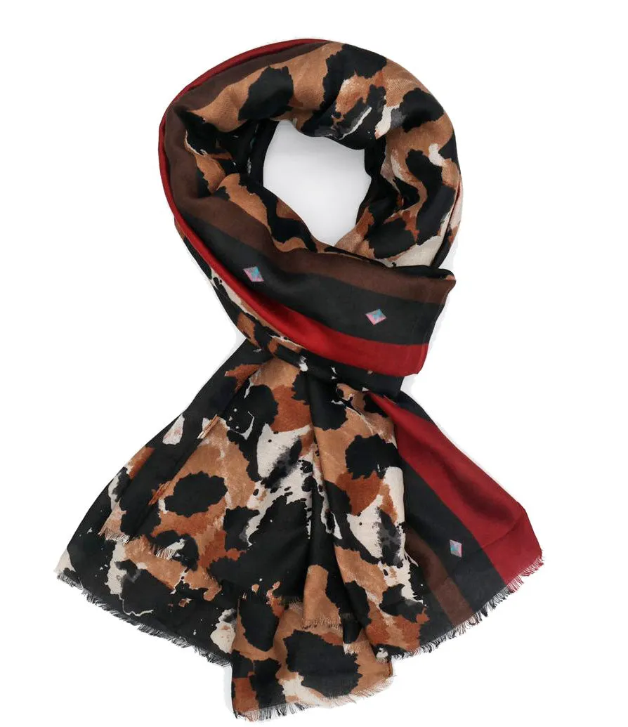 LARGE BROWN CAMEO LEOPARD PRINT SCARF