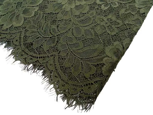 LARGE KHAKI GREEN LACE DETAIL LIGHTWEIGHT SCARF