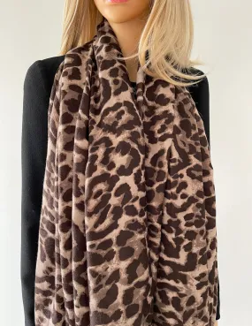 LARGE MOCHA BEIGE LEOPARD PRINT SCARF