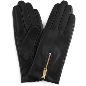 Leather gloves decorated with zipper / 14894 - Gold