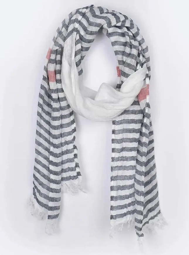 Linen Scarf Stripes Nautical White/Navy