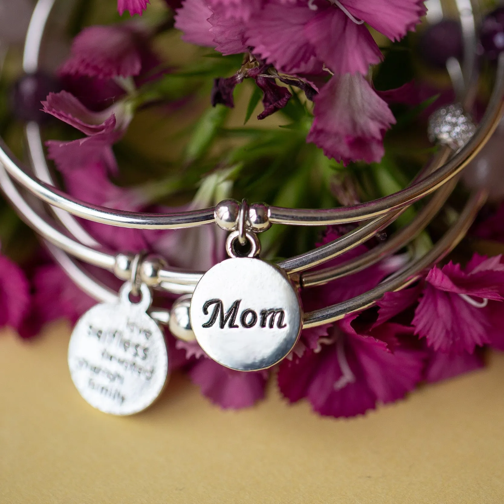 Mom | Soft Bangle Charm Bracelet | Turquoise