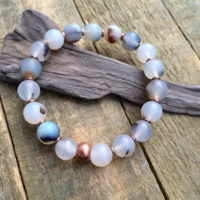 Montana Agate Stone Bracelet, Stacking Stretch Bracelet, White Neutral Jewelry, Natural Matte Agate Jewelry, Earthy Stone Bracelet