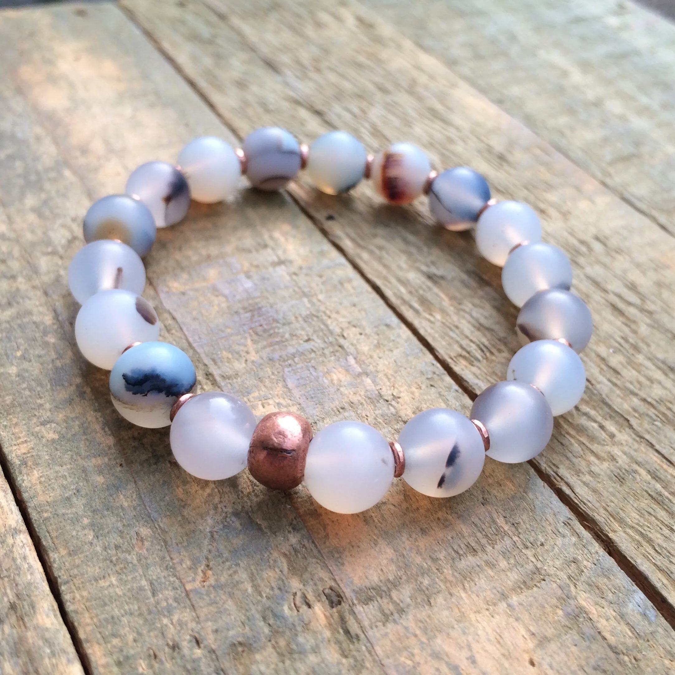 Montana Agate Stone Bracelet, Stacking Stretch Bracelet, White Neutral Jewelry, Natural Matte Agate Jewelry, Earthy Stone Bracelet