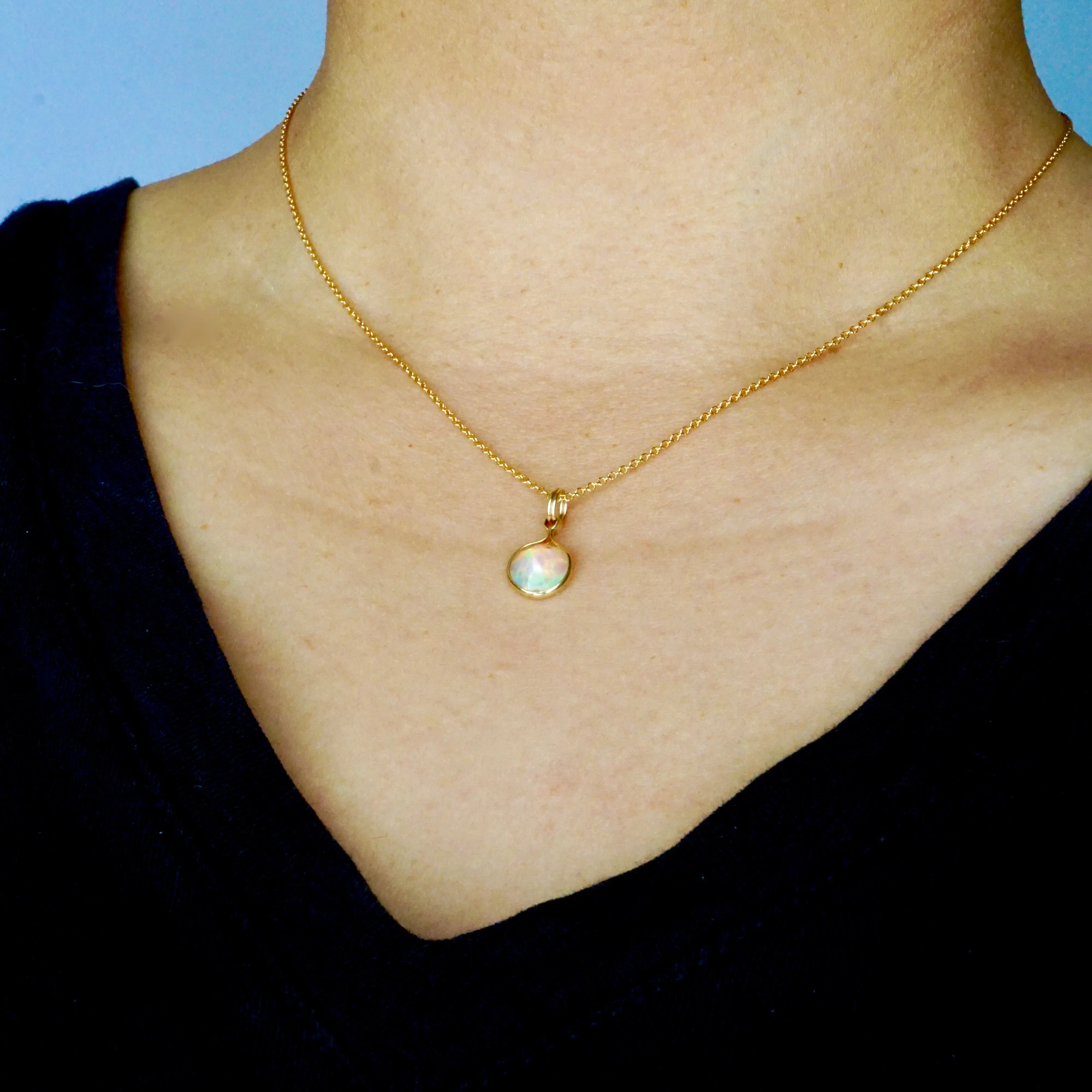 Opal Pendant Necklace - Ethiopian Opal Necklace - Round Opal Necklace