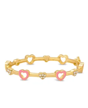 Open Hearts and Crystals Bangle Bracelet - Pink