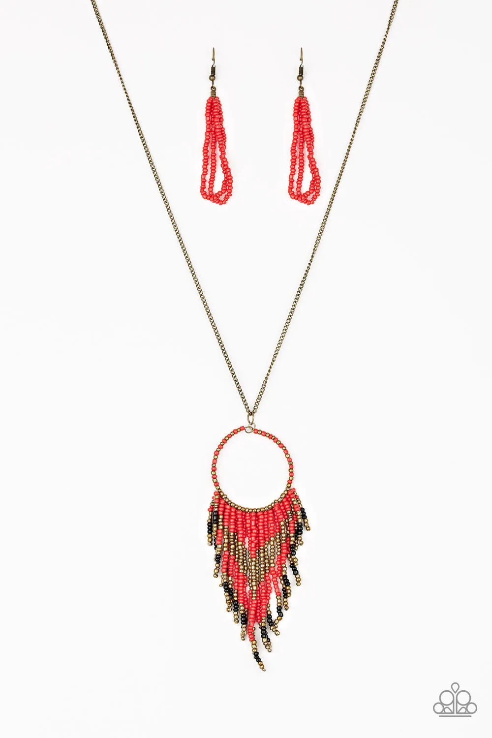 Paparazzi Necklace ~ Badlands Beauty - Red Seed Beads Necklace