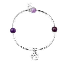 Paw Print | Soft Bangle Charm Bracelet | Amethyst