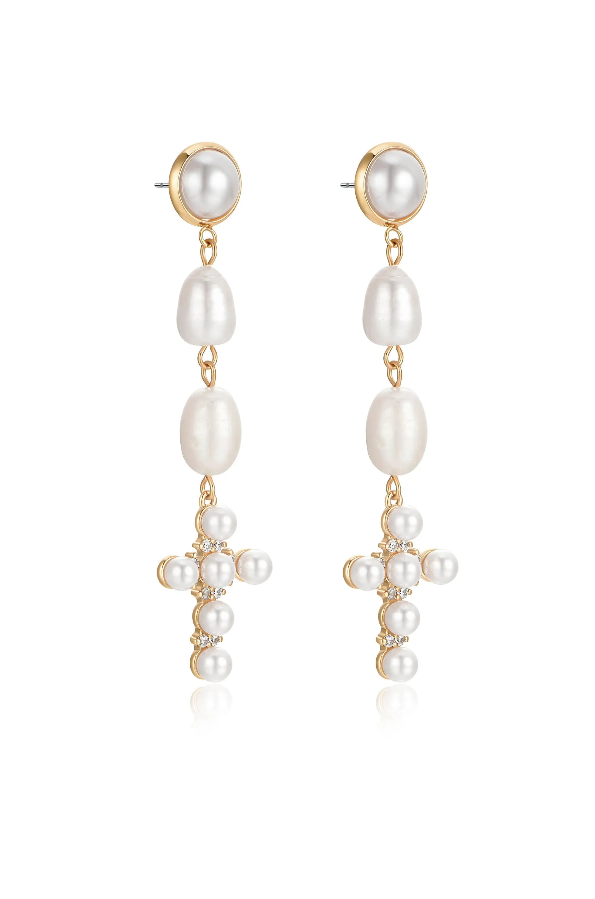 Pearl Cross Drop Earrings