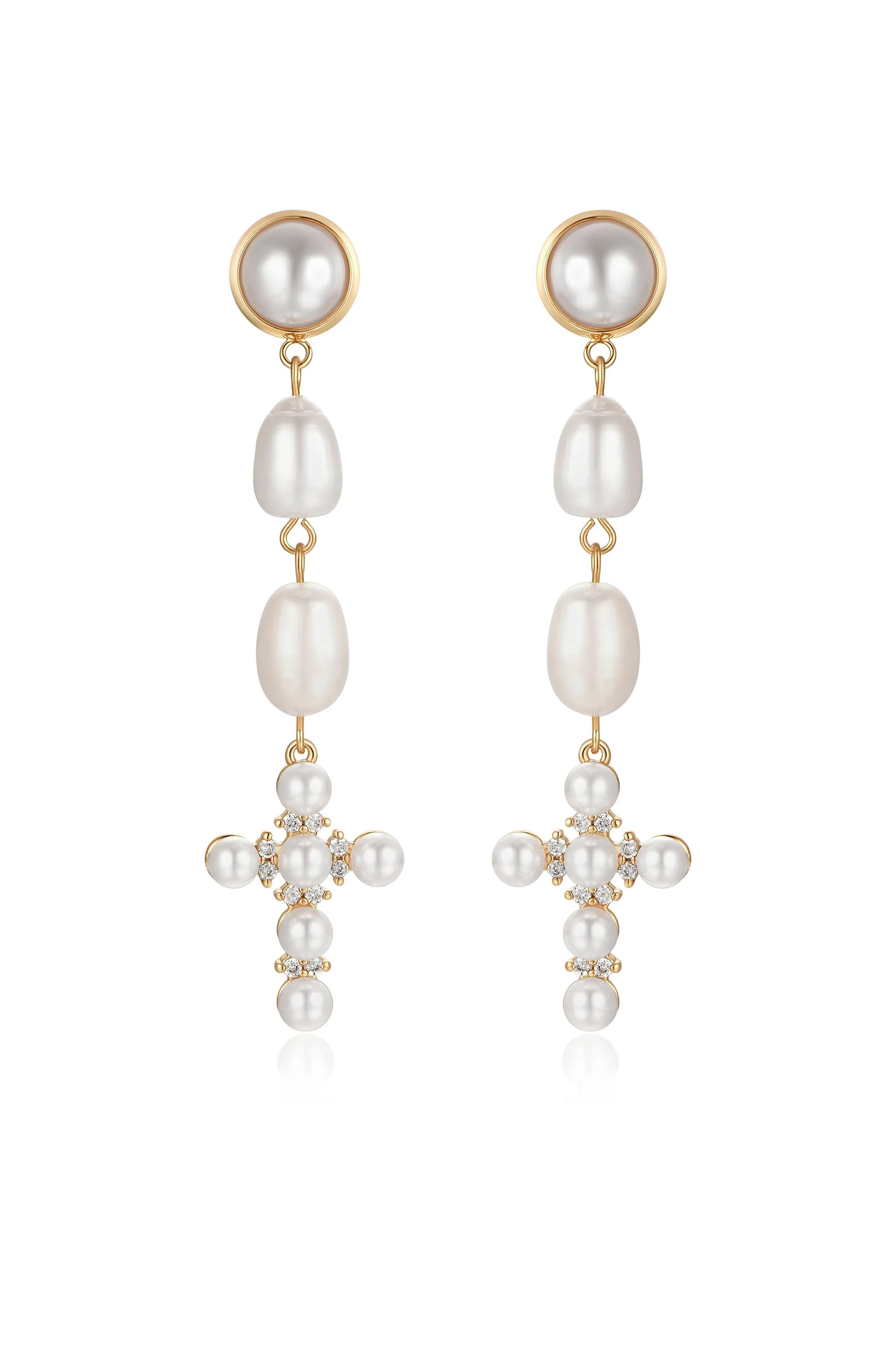 Pearl Cross Drop Earrings