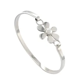 Personalised Sterling Silver Solid Flower Bangle