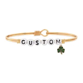 Personalized Letter Bead Bangle Bracelet With Shamrock Charm