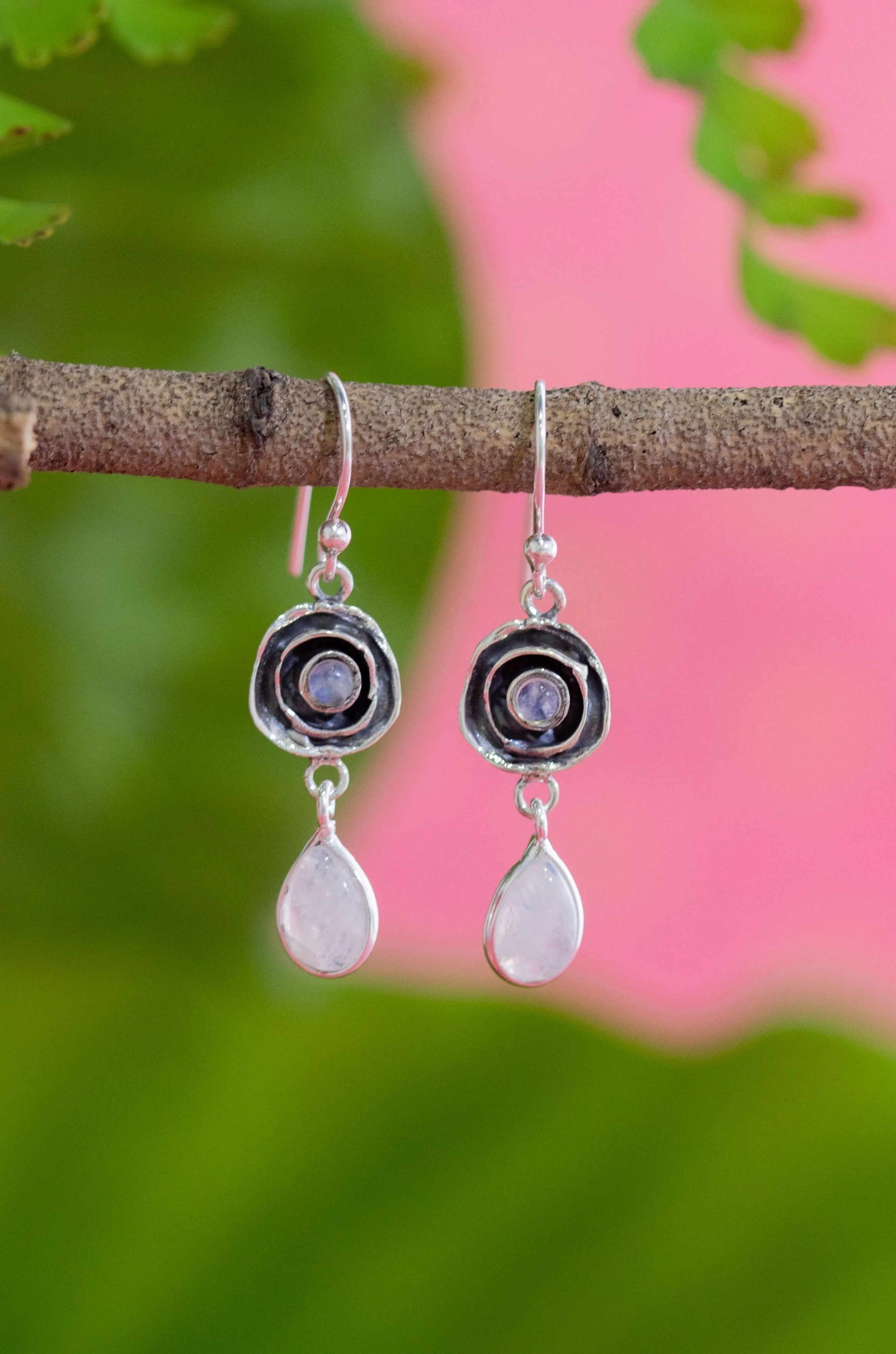 Rainbow Moonstone Floral Drop Earrings