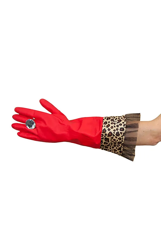 Red Leopard Print Washing-up Gloves