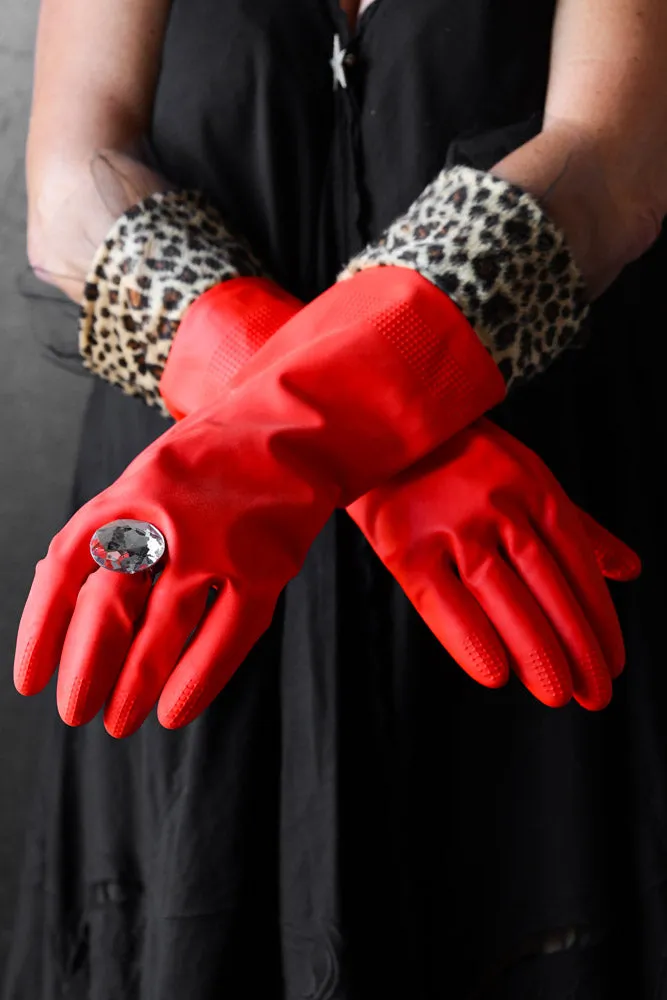 Red Leopard Print Washing-up Gloves