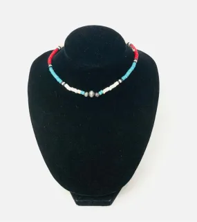 Red/Wh/Bl Beads Jewelry Necklace