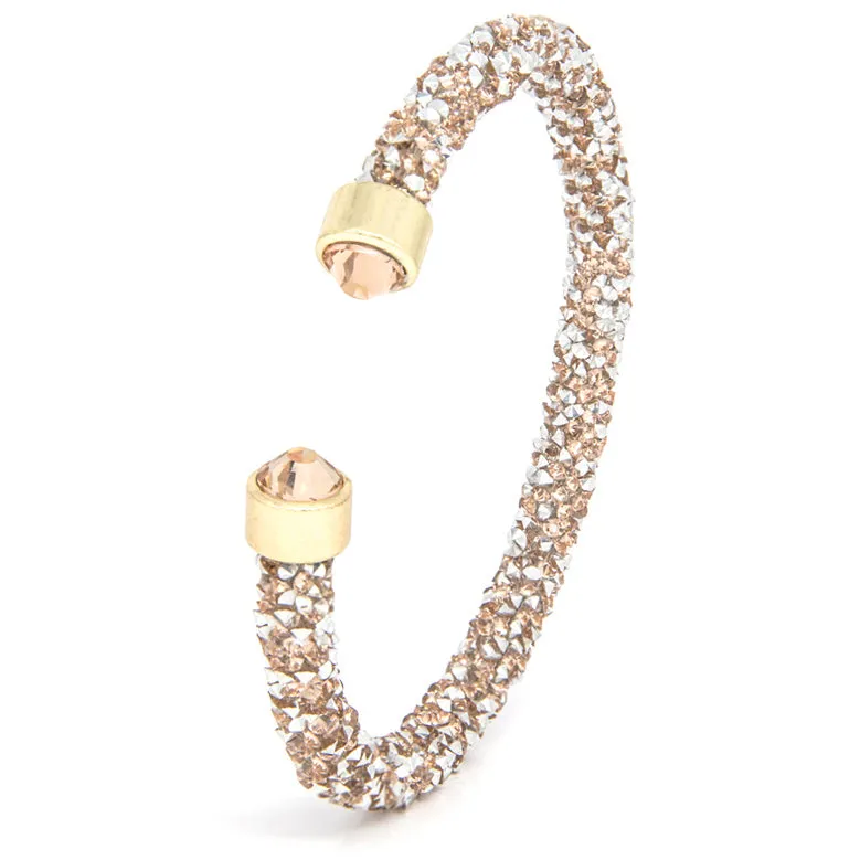 Rose Gold Tone Glitter Snap On Bangle