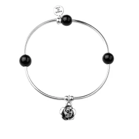 Rose | Soft Bangle Charm Bracelet | Onyx