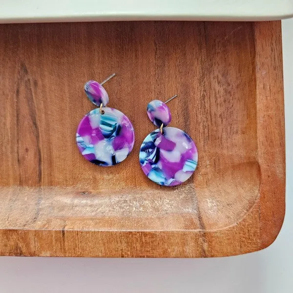 Round Drop Earrings - Purple Party