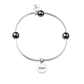 Sister | Soft Bangle Charm Bracelet | Hematite