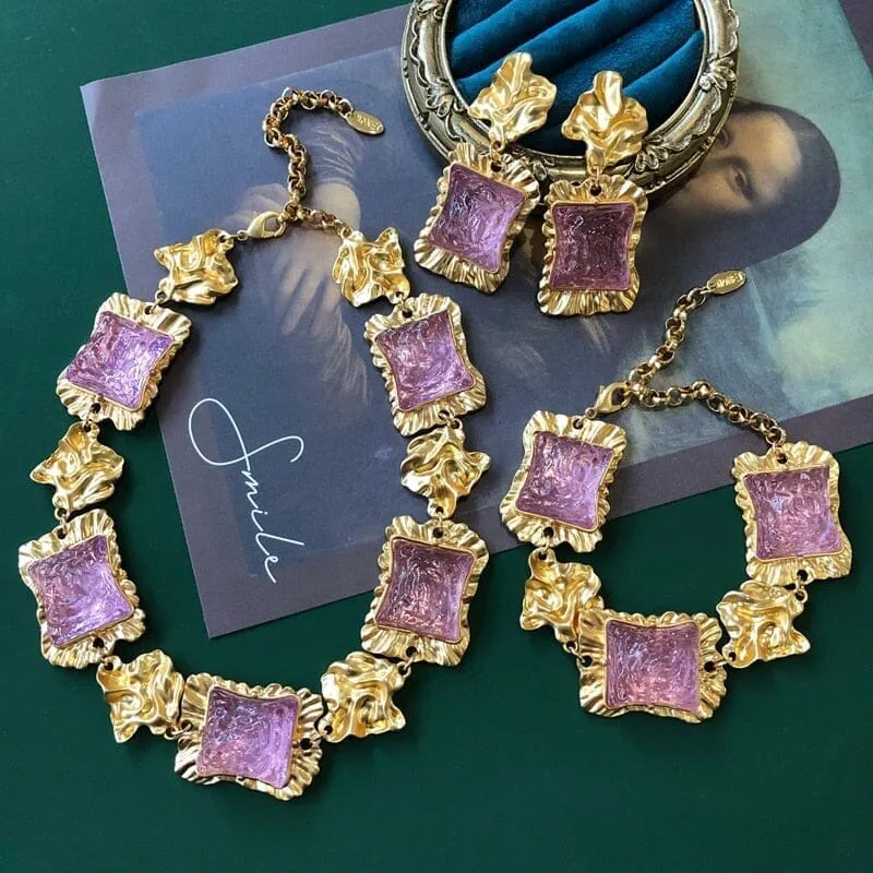 Square Amethyst Elegant Jewelry Set