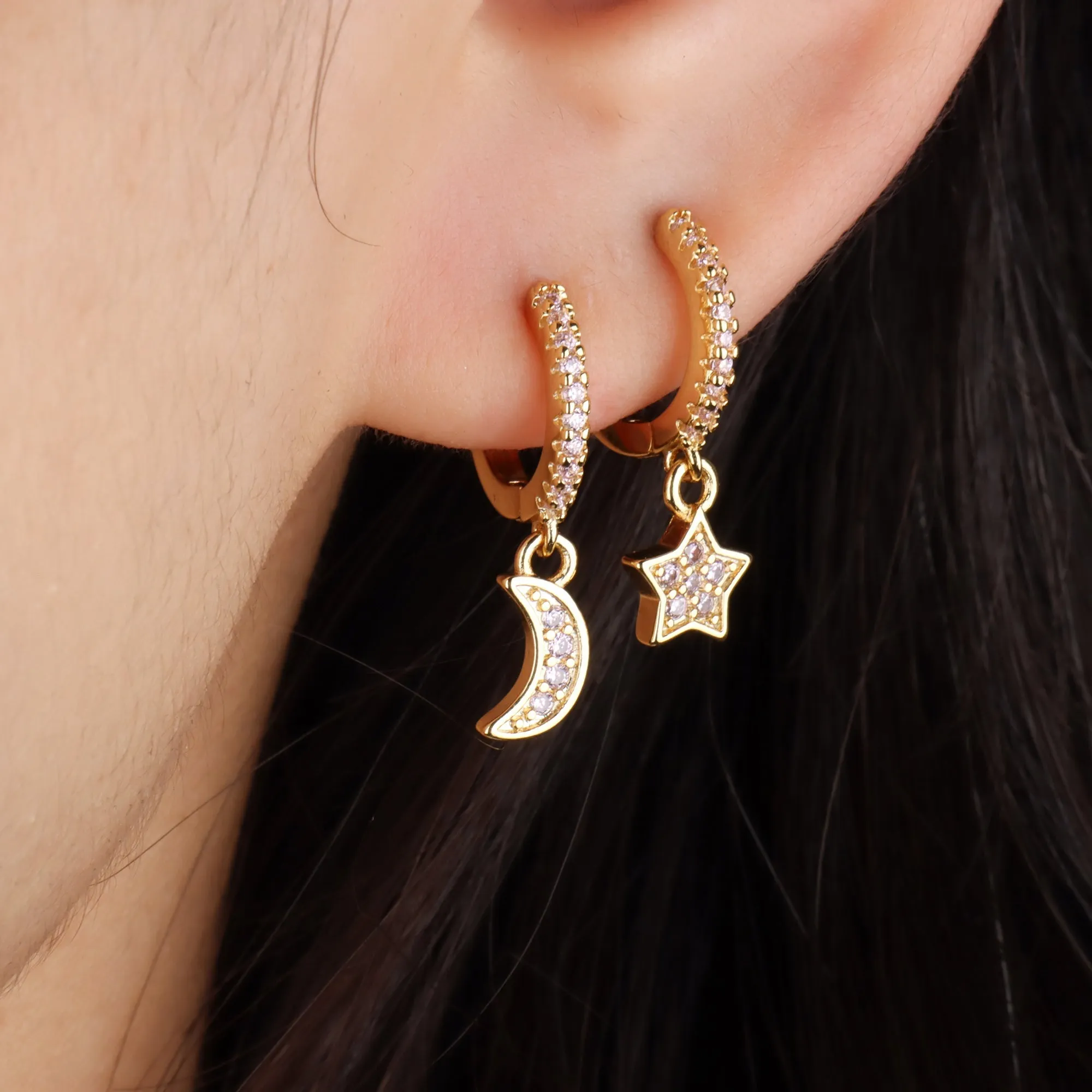 Star And Moon Drop Earrings