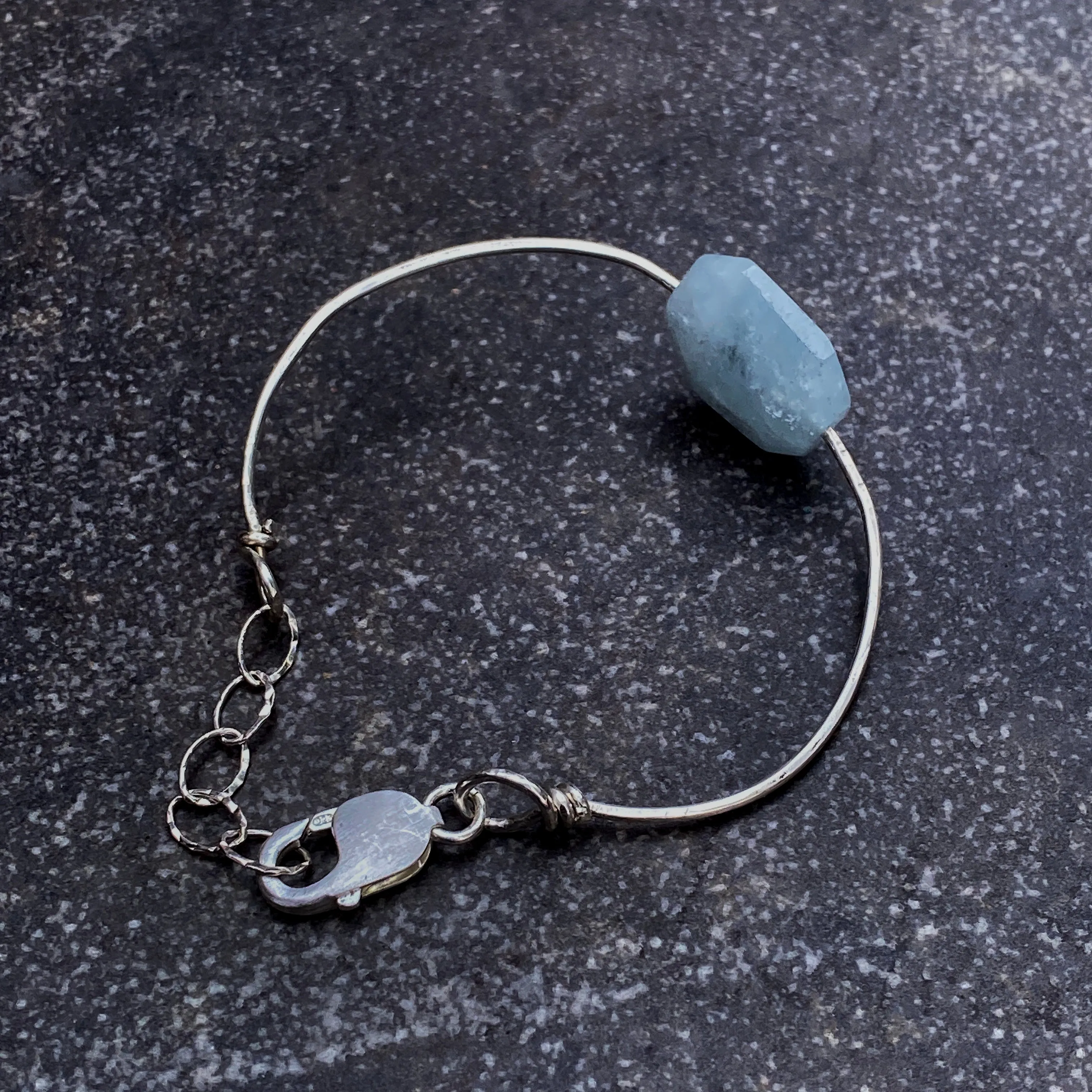 Sterling Silver and Aquamarine gemstone bangle clasp bracelet