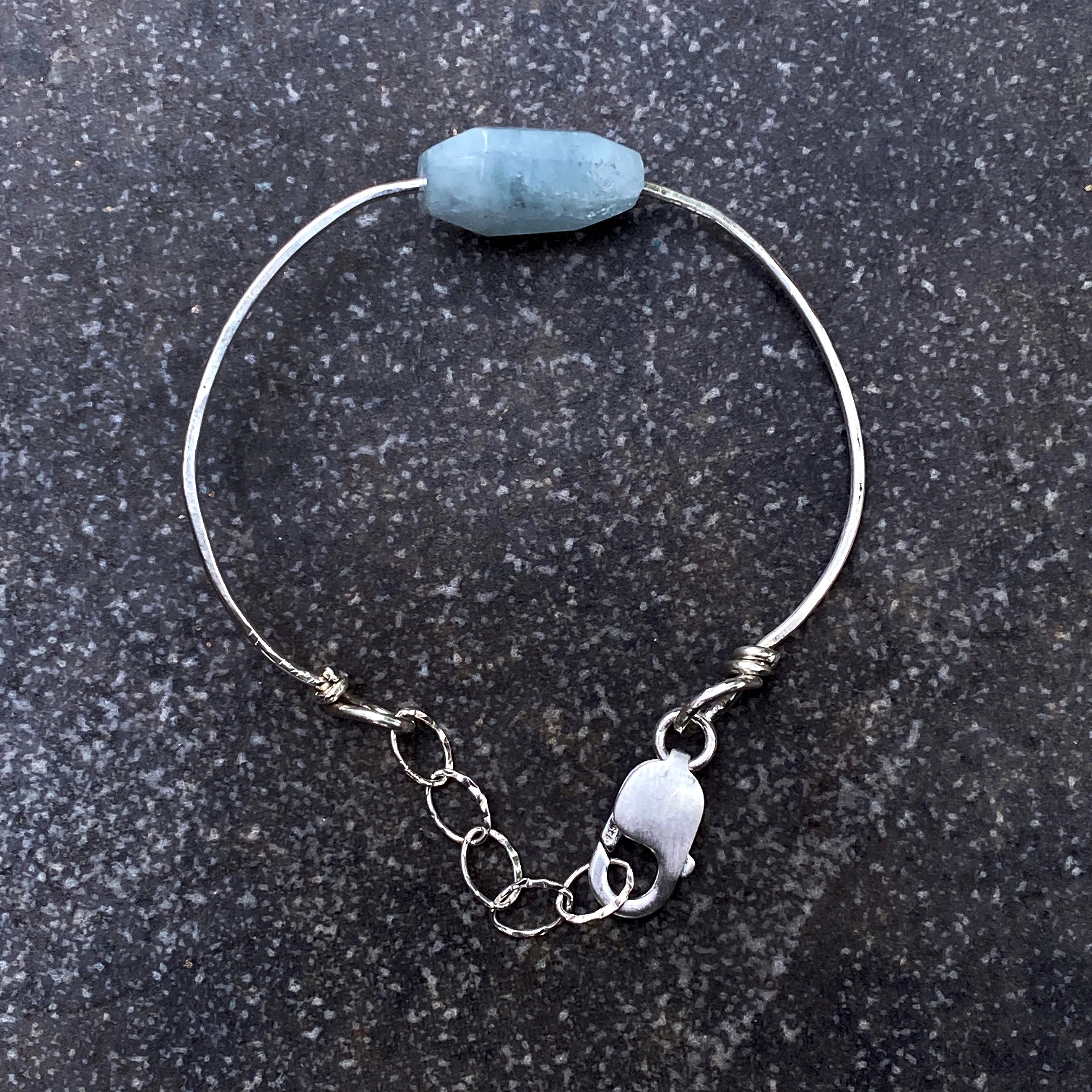 Sterling Silver and Aquamarine gemstone bangle clasp bracelet