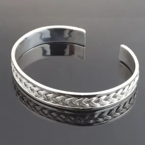 Sterling Silver Braided Cuff Bracelet Engraved