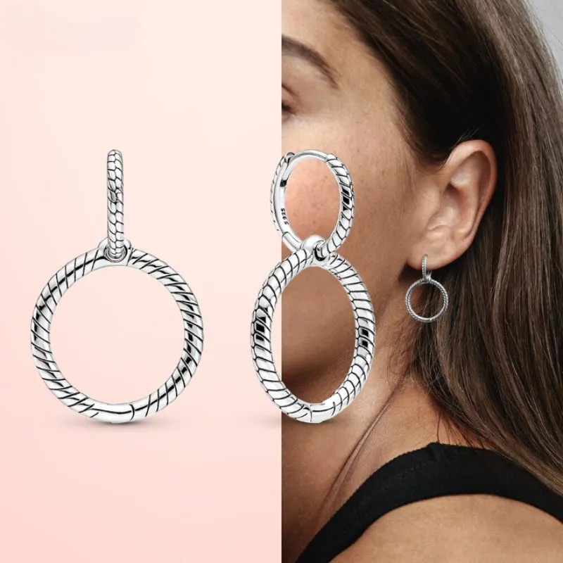 Sterling Silver Drop Hoop Earrings