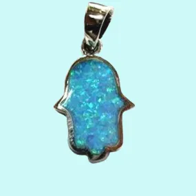 Sterling silver pendant, hamsa Blue Opal hamsa, Sterling Silver Pendant