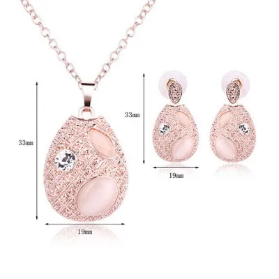 Sweet Pink  Rose Gold Necklace Earring Jewelry Set