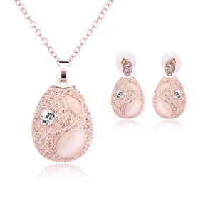 Sweet Pink  Rose Gold Necklace Earring Jewelry Set