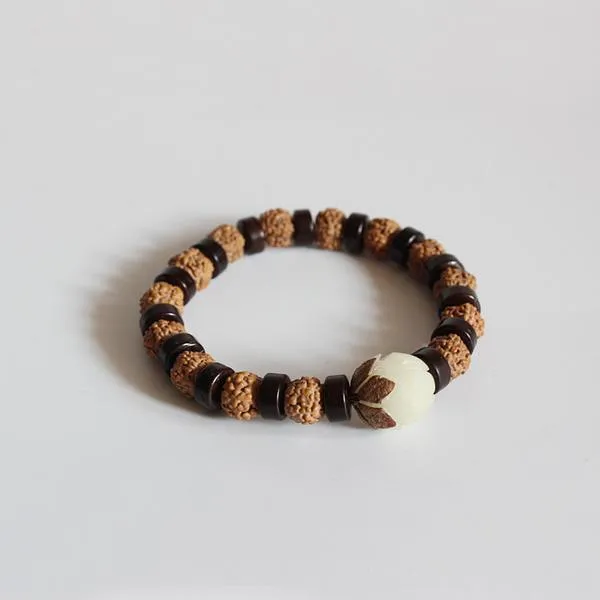 Tibetan Natural Rudraksha Jewelry Coconut Shell Beads Bracelet