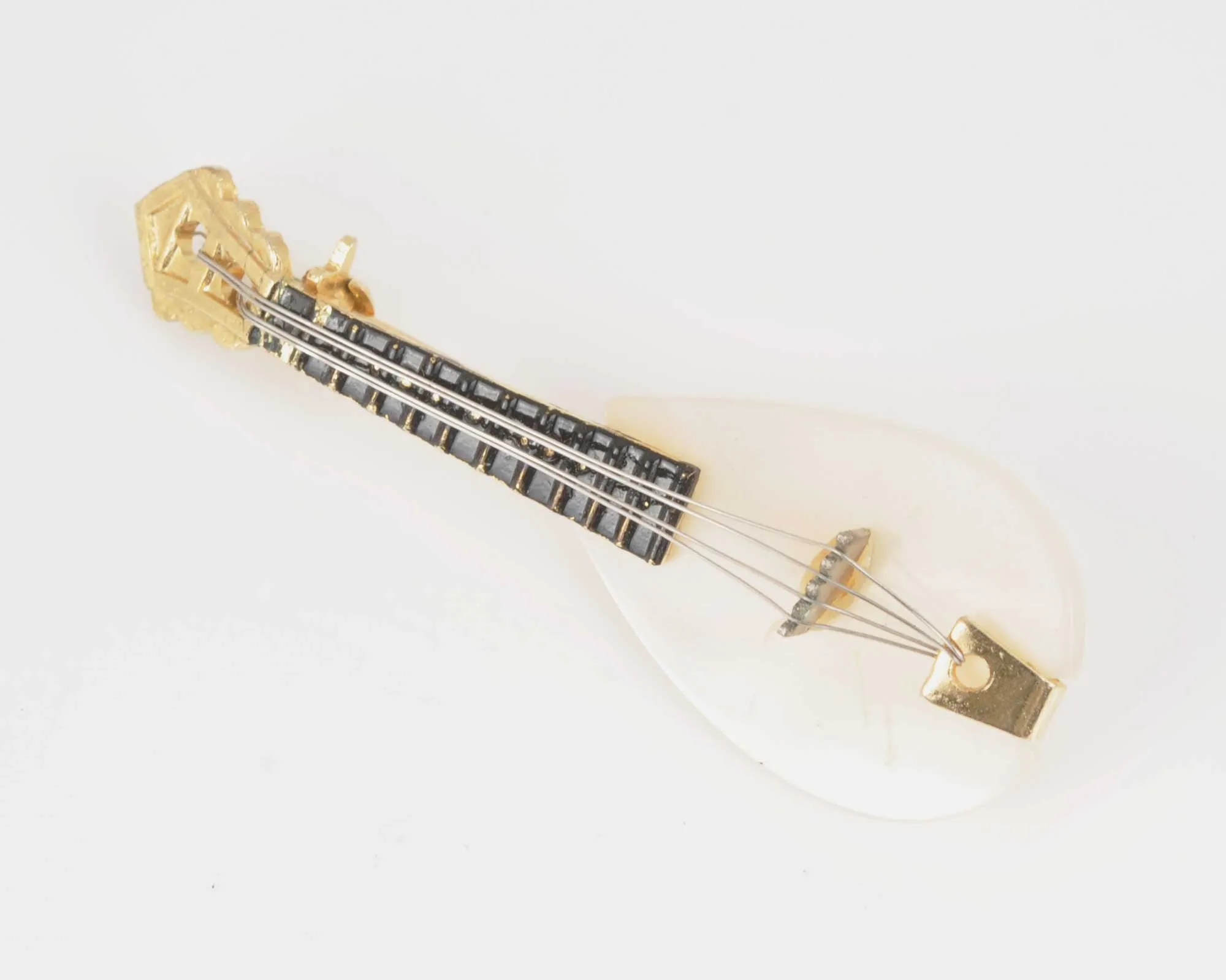 Vintage Jewelry-Mother of Pearl Mandolin Brooch-Hat Pin-Artist Jewelry-Lapel Pin-Jewelry Gift for Music Lover or Music Teacher