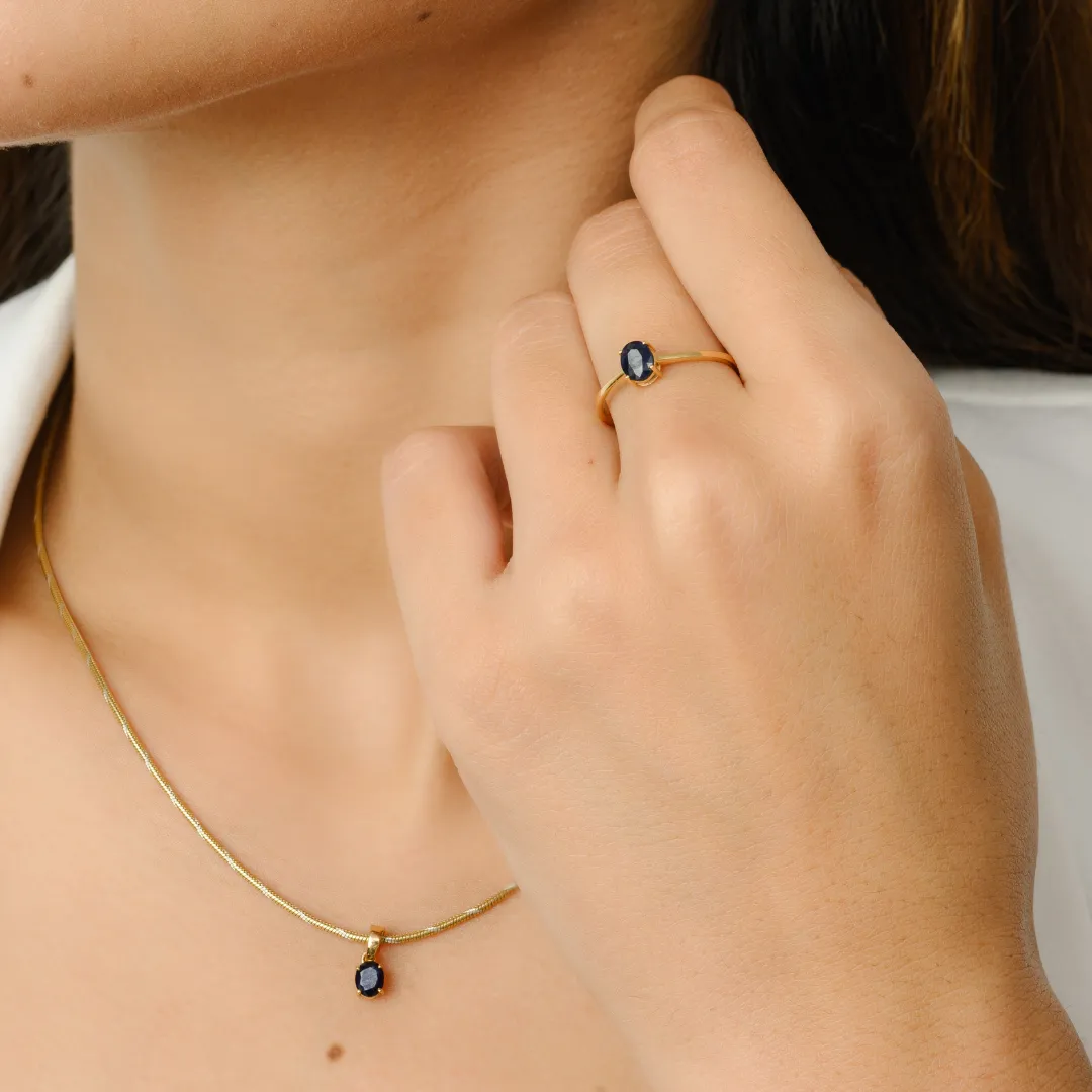 Yellow Gold Blue Sapphire Combo Jewelry Set